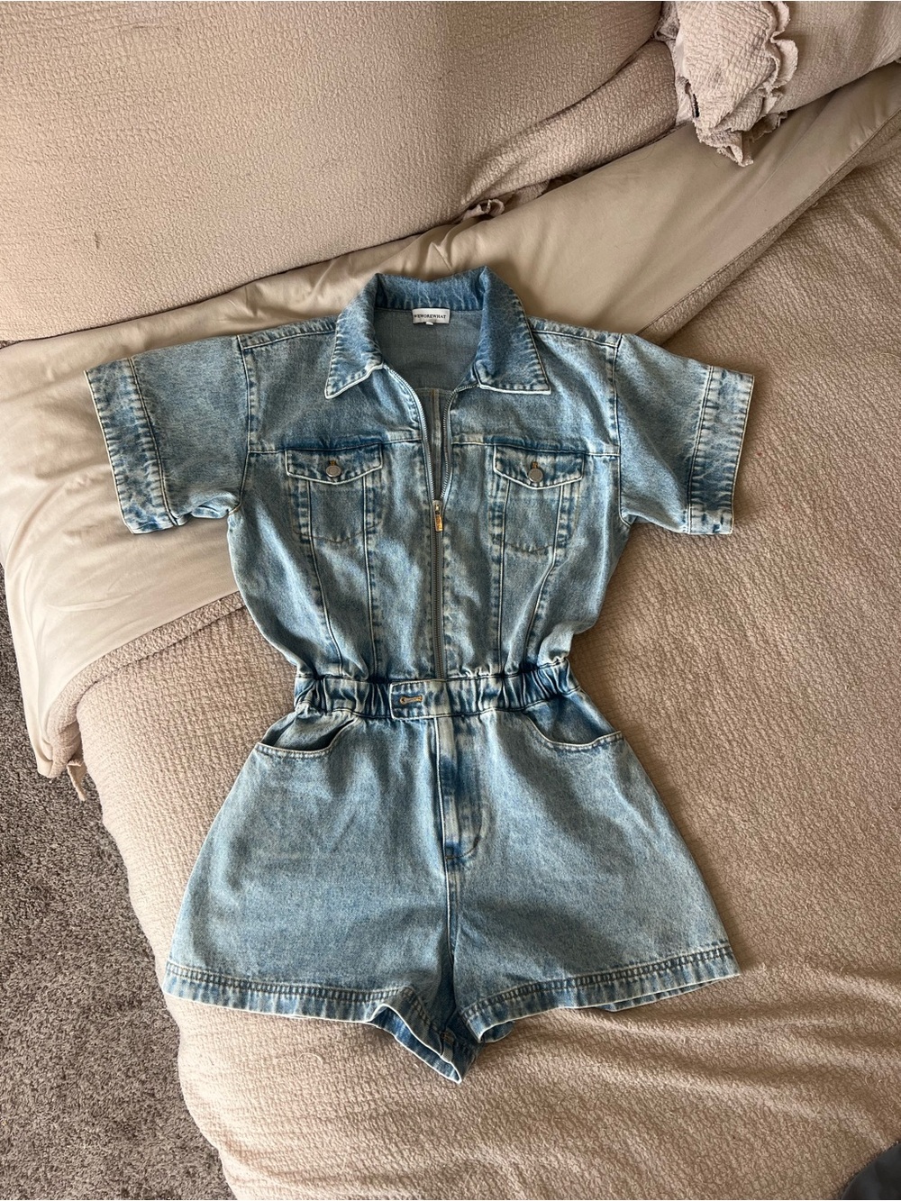 WeWoreWhat Light Blue Denim Romper